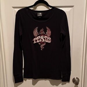 Lucky Brand Black Graphic Tee with Cream Logo; very good condition-SZ LG